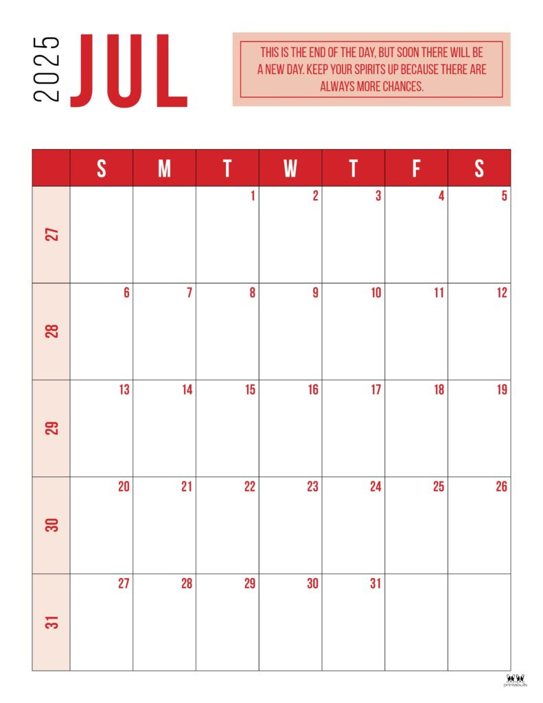 July 2025 Calendars - 107 Free Printables | Printabulls - Printable July Calendar 2025 With Lines