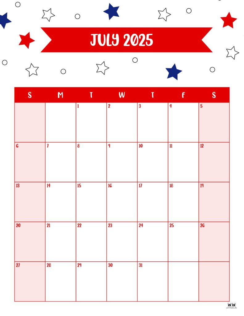 July 2025 Calendars - 107 Free Printables | Printabulls - Printable July July July 2025 Calendar
