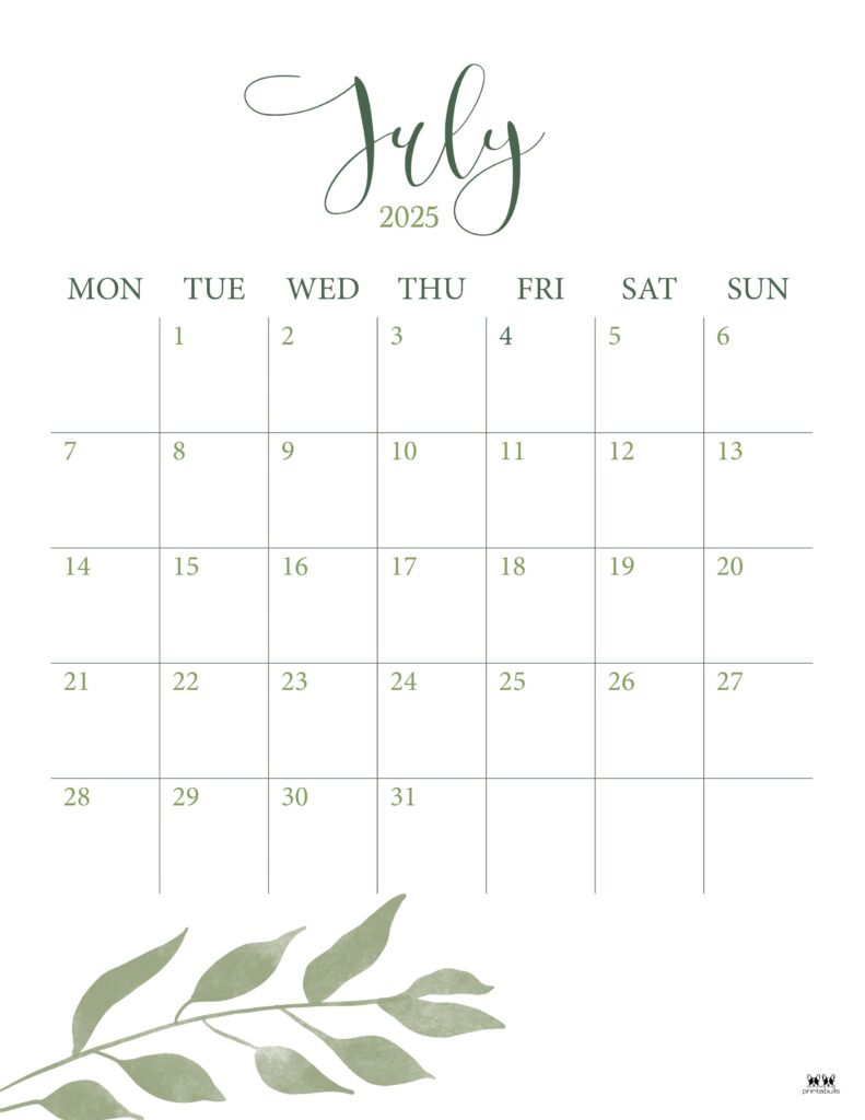 July 2025 Calendars - 107 Free Printables | Printabulls - Printabulls July Calendar 2025