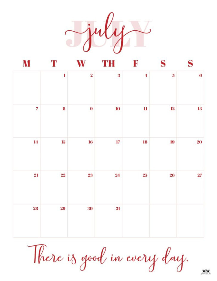 Printabulls July Calendar 2025