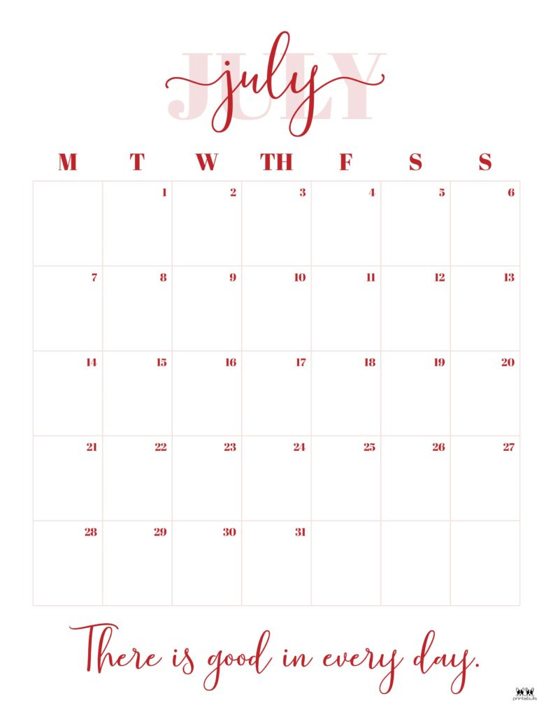 July 2025 Calendars - 107 Free Printables | Printabulls - Printabulls July Calendar 2025