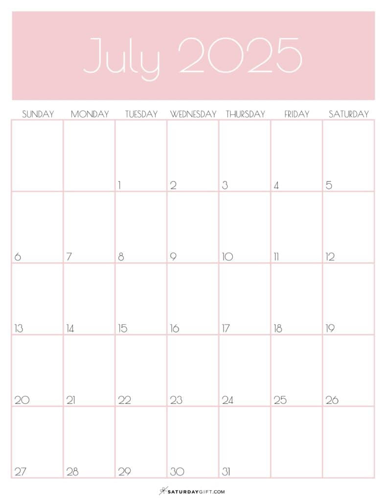 July 2025 Calendars - 23 Cute Free Printable Pdfs | Saturdaygift - 3 Month Vertical Calendar Printable July 2025