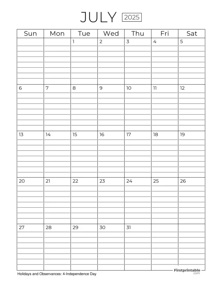3 Month Vertical Calendar Printable July 2025