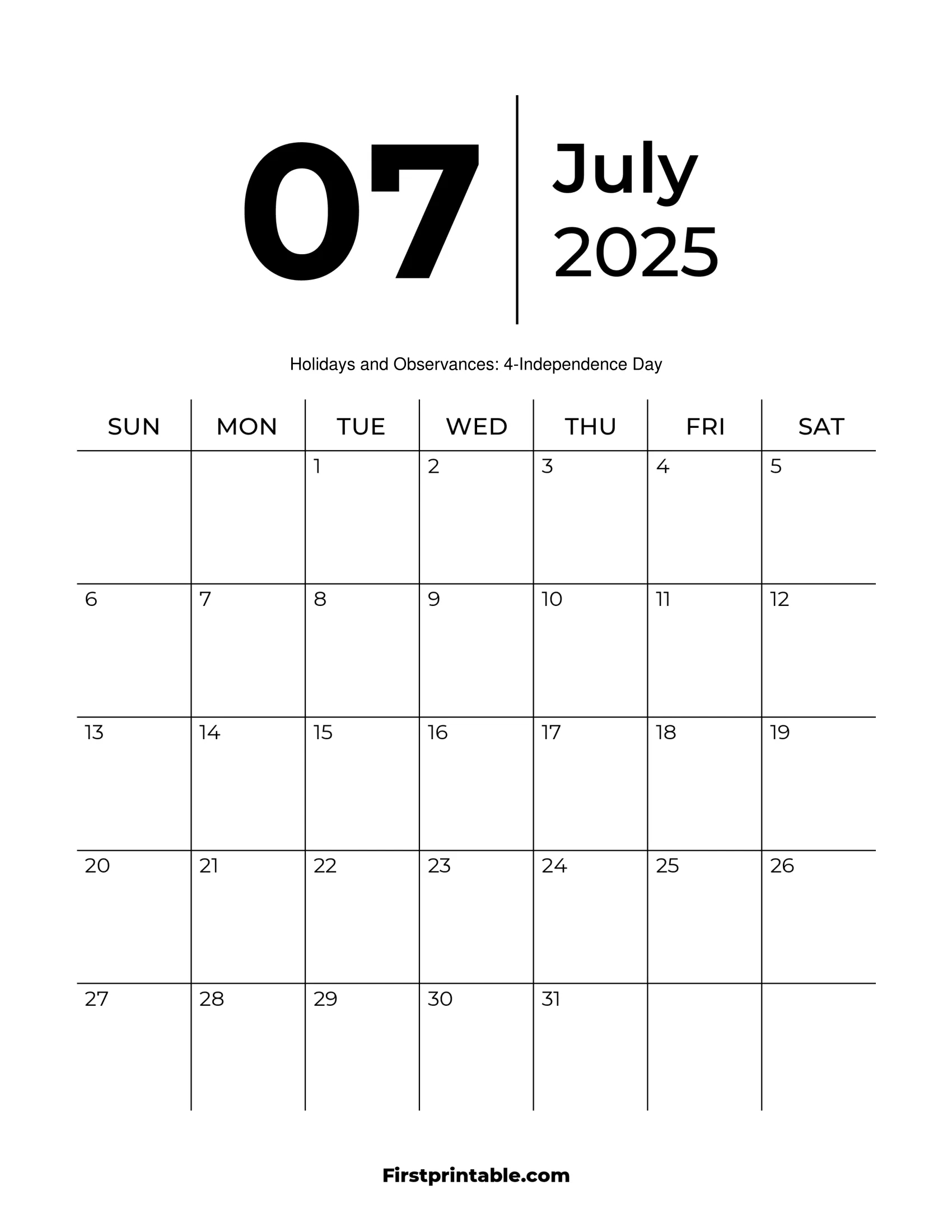 July 2025 Calendars - Free Printable &amp;amp; Fillable - July 2025 Printable Calendar Win