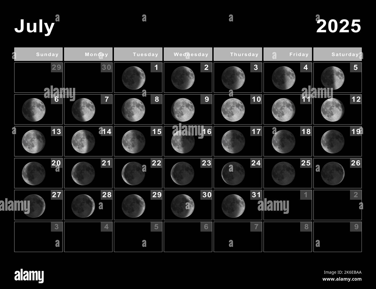 July 2025 Lunar Calendar, Moon Cycles, Moon Phases Stock Photo - Alamy - 2025 Free Printable July Moon Phase Calendar