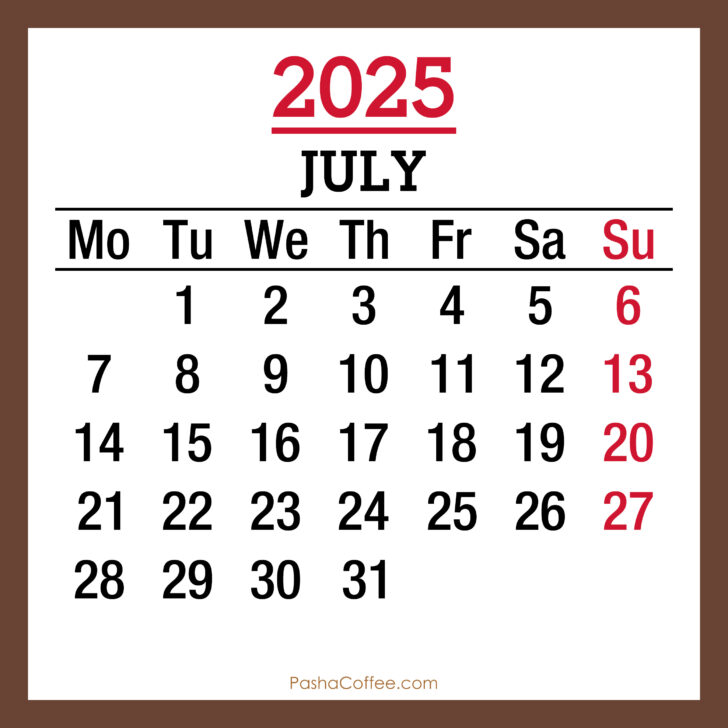 July Calendar 2025 Monday Start