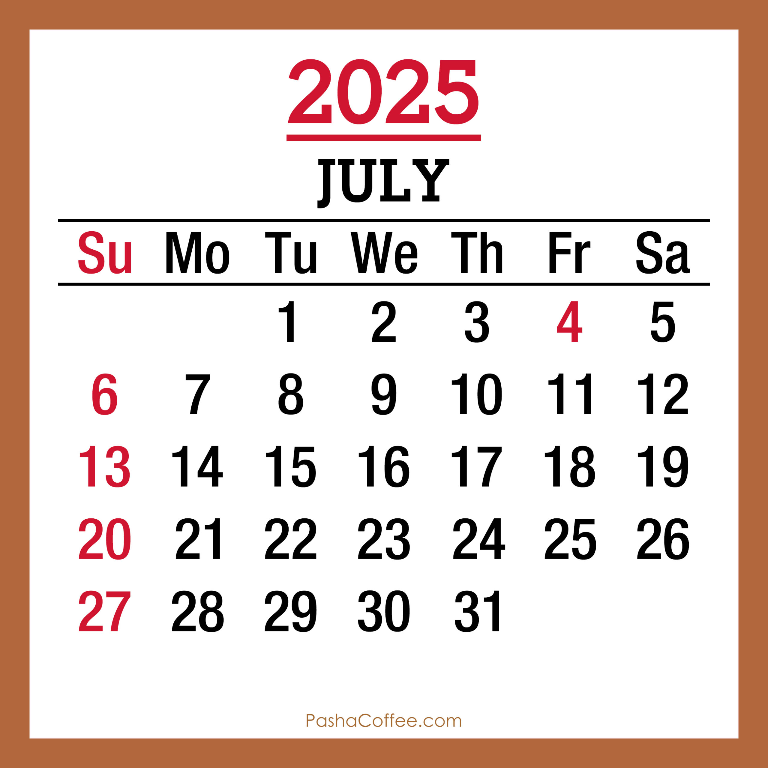July 2025 Monthly Calendar With Holidays, Printable Free, Beige - July Calendar 2025 Holidays
