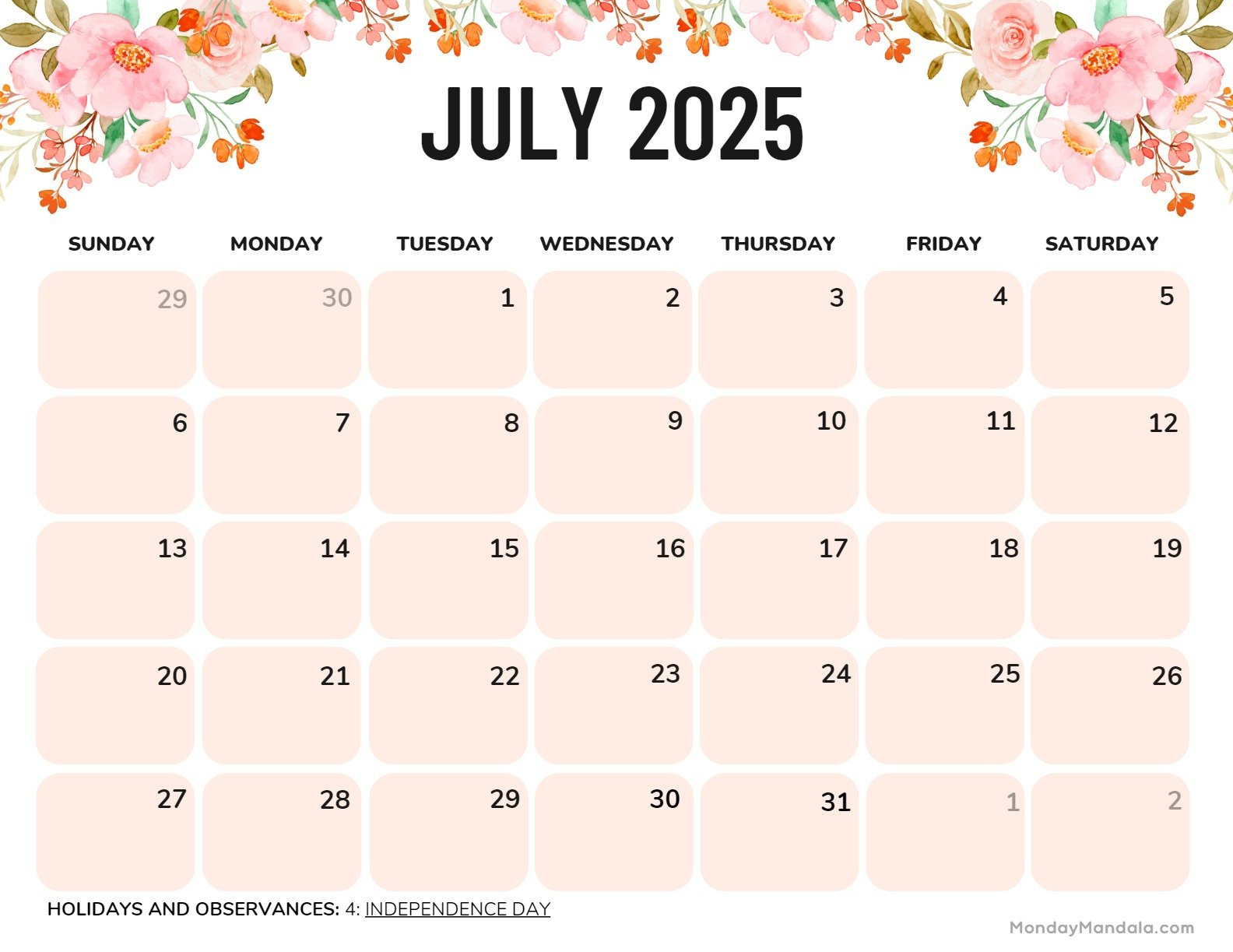 July 2025 Printable Calendar (52 Free Pdf Printables) - July 2025 Calendar Printable Monday Start