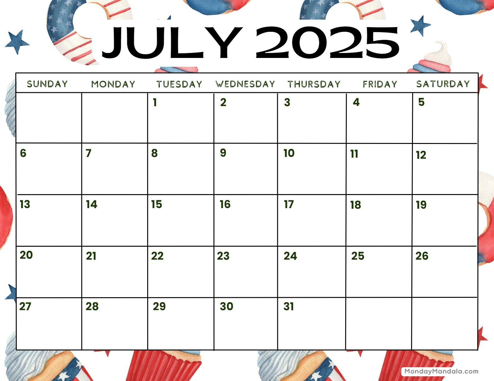 July 2025 Printable Calendar (52 Free Pdf Printables) - July 4Th 2025 Calendar Date