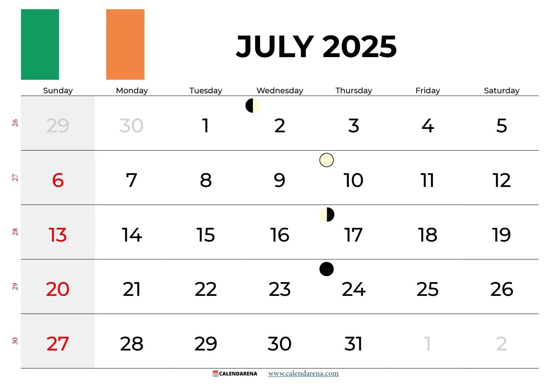 July Calendar 2025 Ireland - July Calendar 2025 Holidays