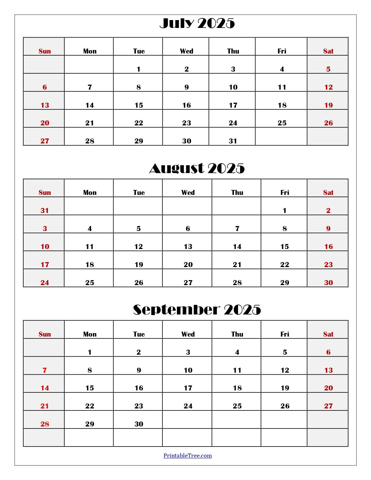 July To September 2025 Calendar Printable Pdf | Three Months Calendar - July August September 2025 Calendar Printable