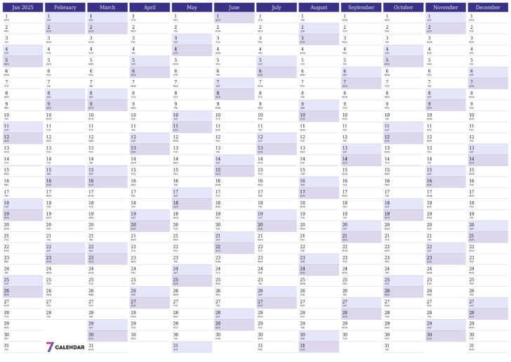 5×7 Printable Calendar 2025