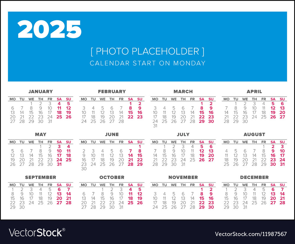 Kalender 2025 Jahre Designvorlage Lizenzfreies Vektorbild - Printable Calendar 2025 Trinidad