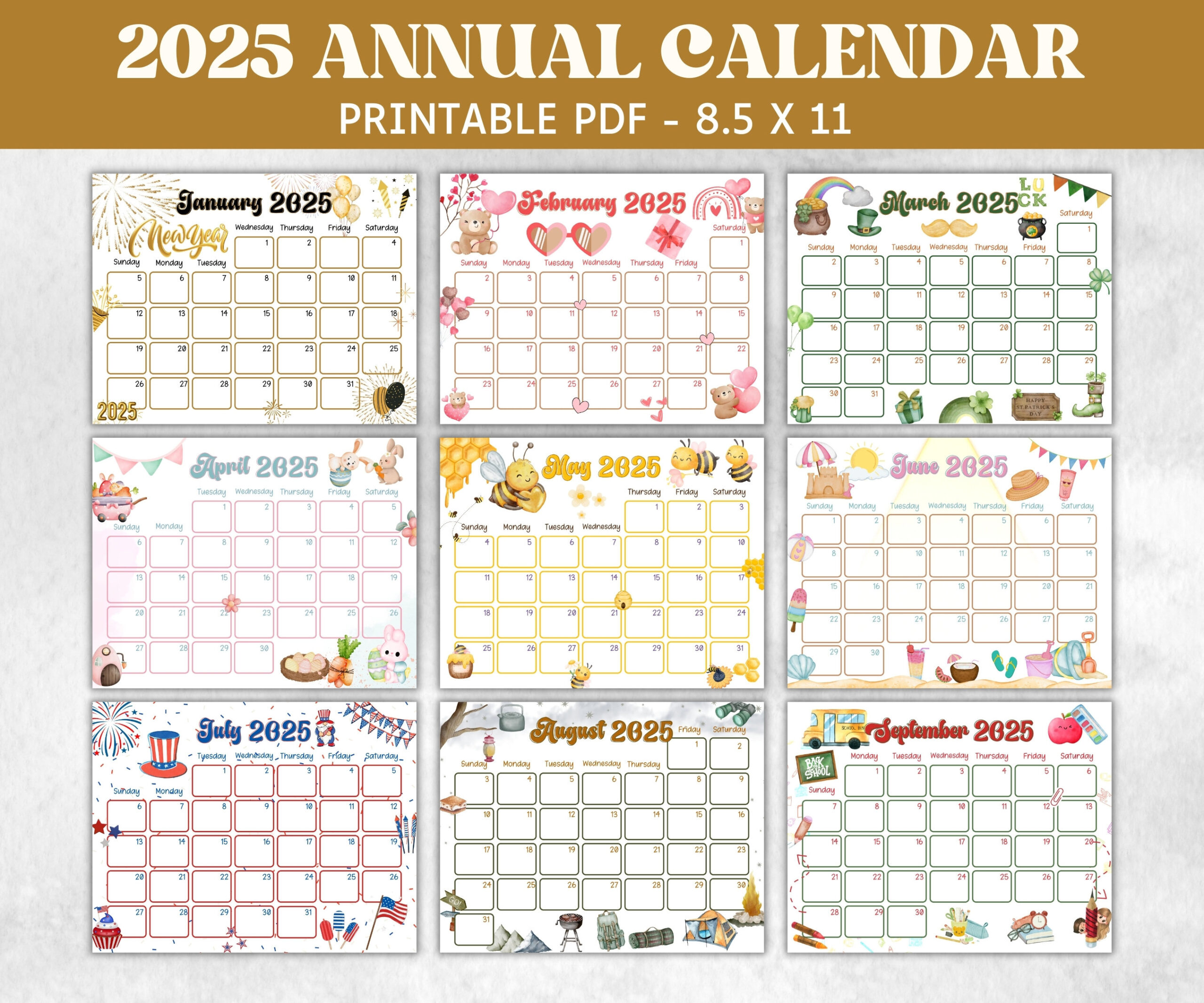 Kids Annual Monthly 2025 Calendar, Printable 2025 Calendar - Printable Calendar 2025 For Kids