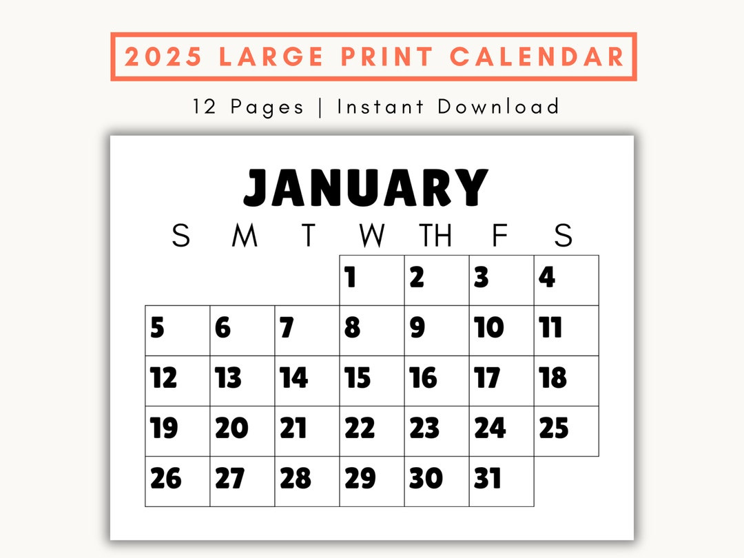 Large Print Monthly Calendar, 2025, Senior Citizen Calendar With - Printable Calendar 2025 Big Numbers