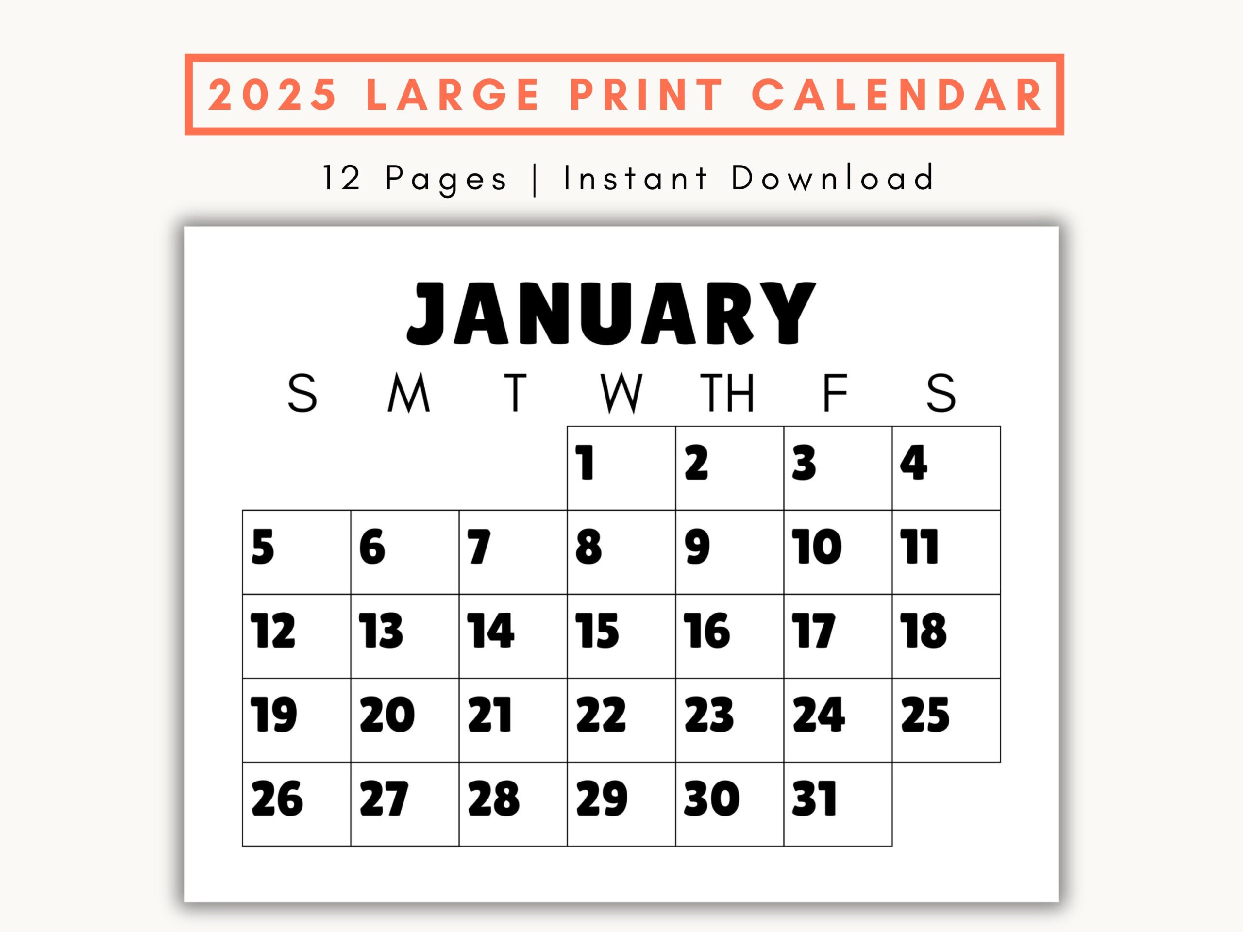 Large Print Monthly Calendar, 2025, Senior Citizen Calendar With - Printable Calendar 2025 Large