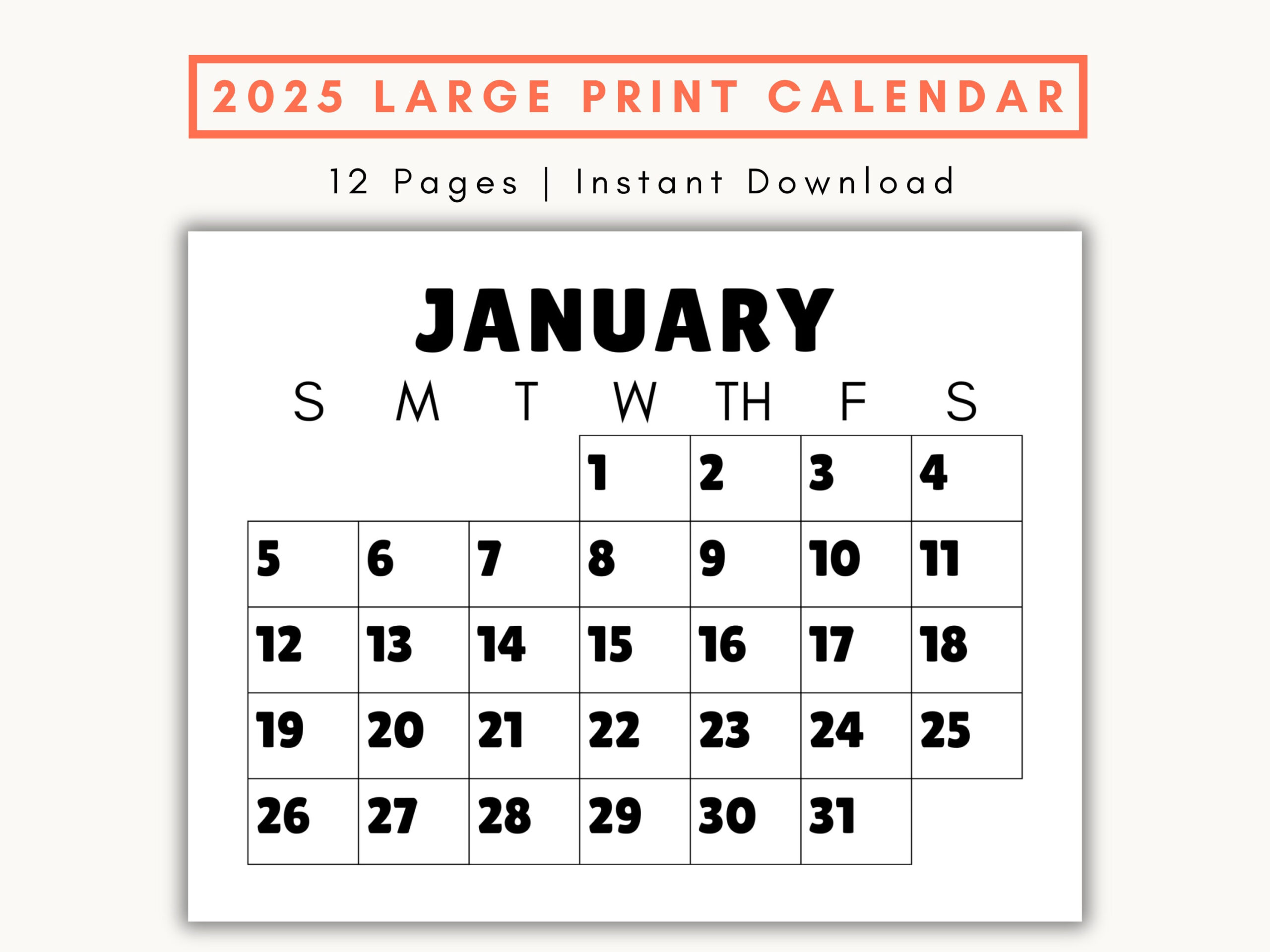Large Print Monthly Calendar, 2025, Senior Citizen Calendar With - Printable Calendar 2025 Legal Size