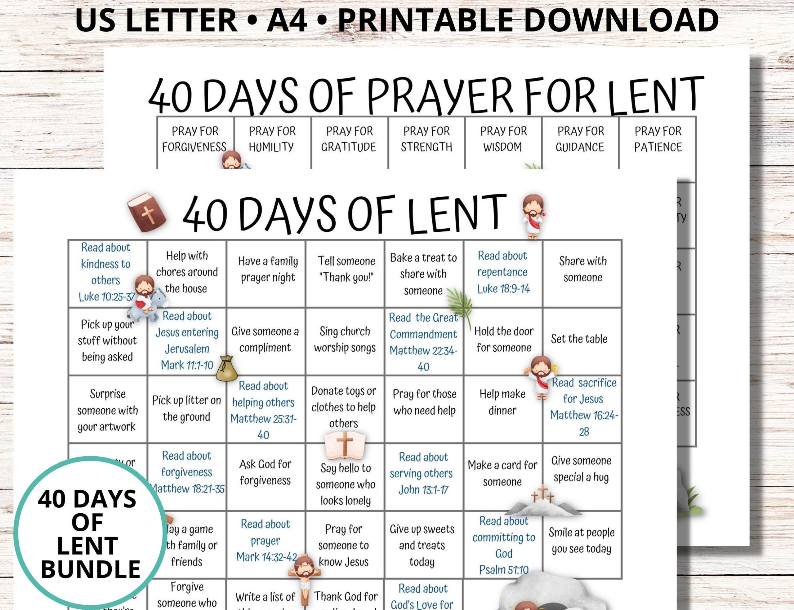 Lent Calendar 2025, 40 Days Of Prayer Lent, Lenten Calendar For - Lenten Calendar 2025 Printable