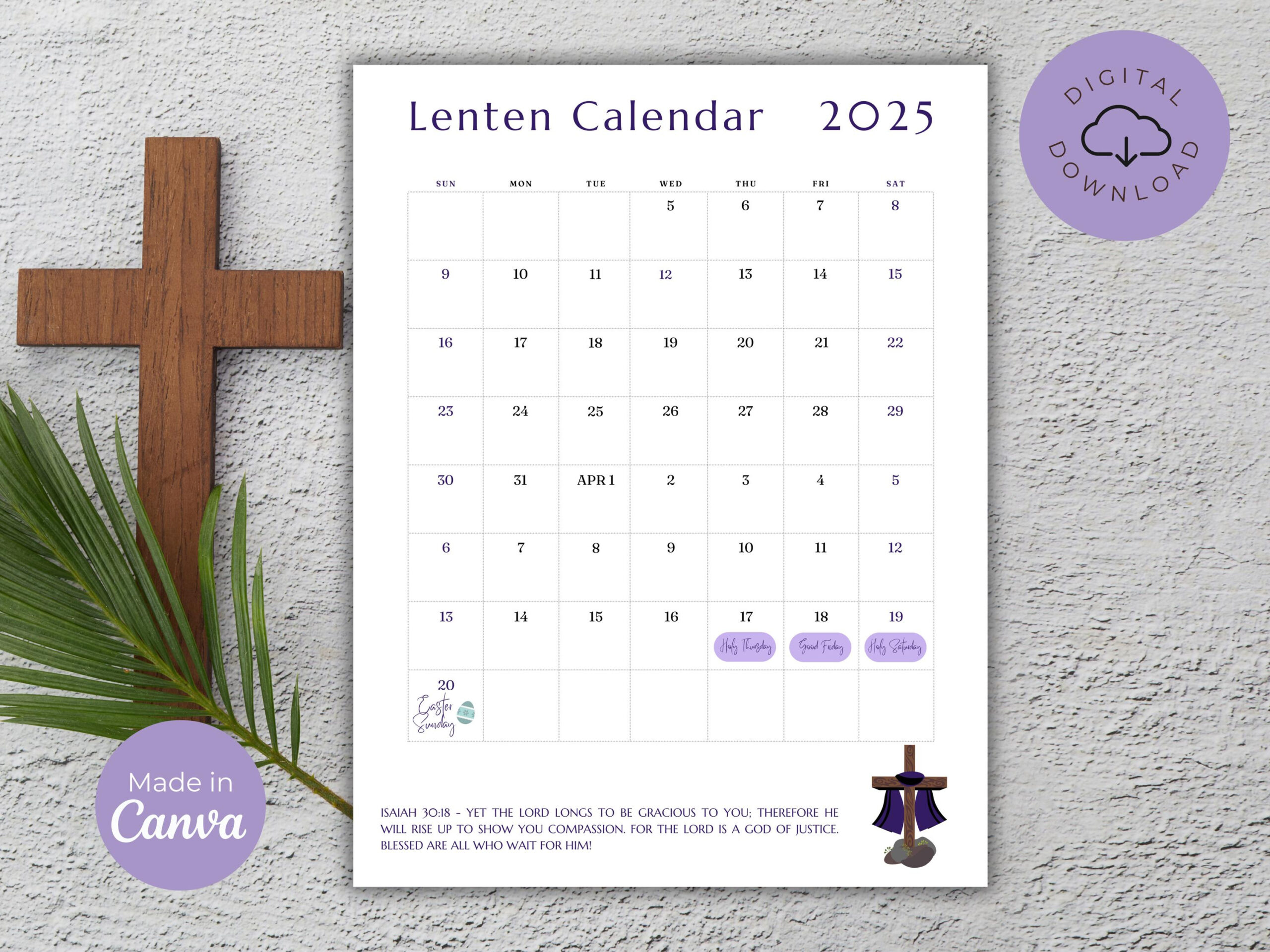 Lenten Calendar 2025 | Printable Lenten Prayer Calendar | Easter - Lent 2025 Calendar Printable