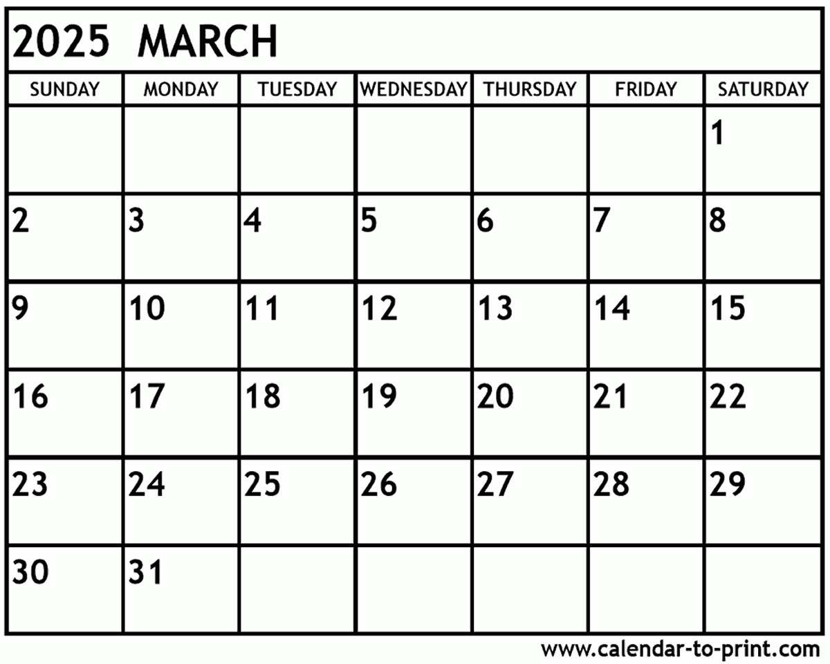 March 2025 Calendar Printable - March Printable Calendar 2025 Free