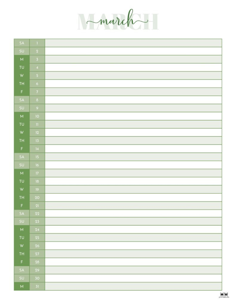 March 2025 Calendars - 107 Free Printables | Printabulls - Printable Calendar 2025 List