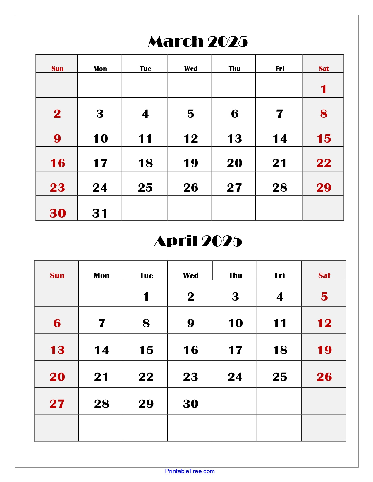 March And April 2025 Calendar Printable | Two Months Calendar - Printable Calendar 2025 March And April