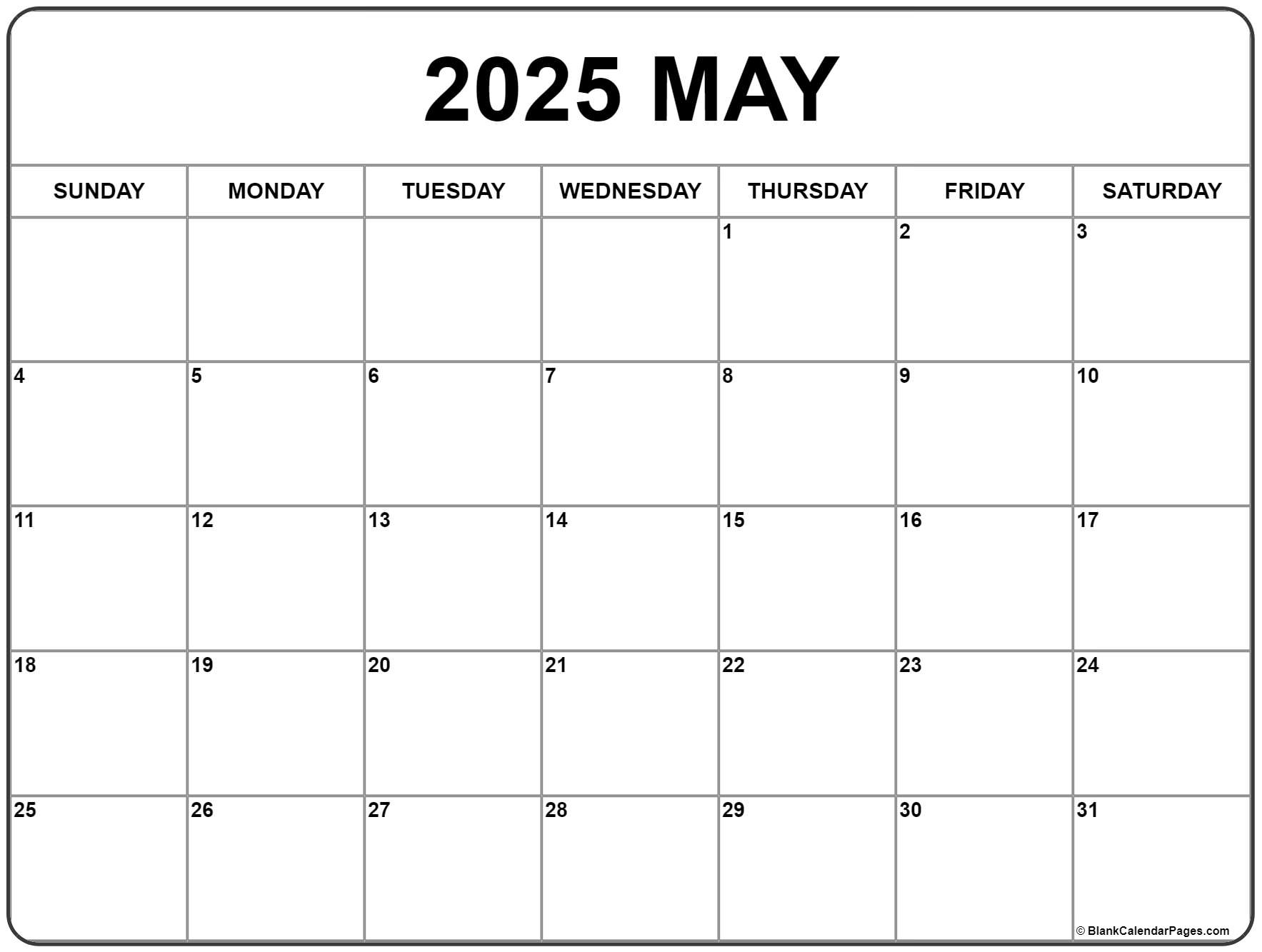 May 2025 Calendar | Free Printable Calendars - Free Printable Calendar 2025 Monthly May
