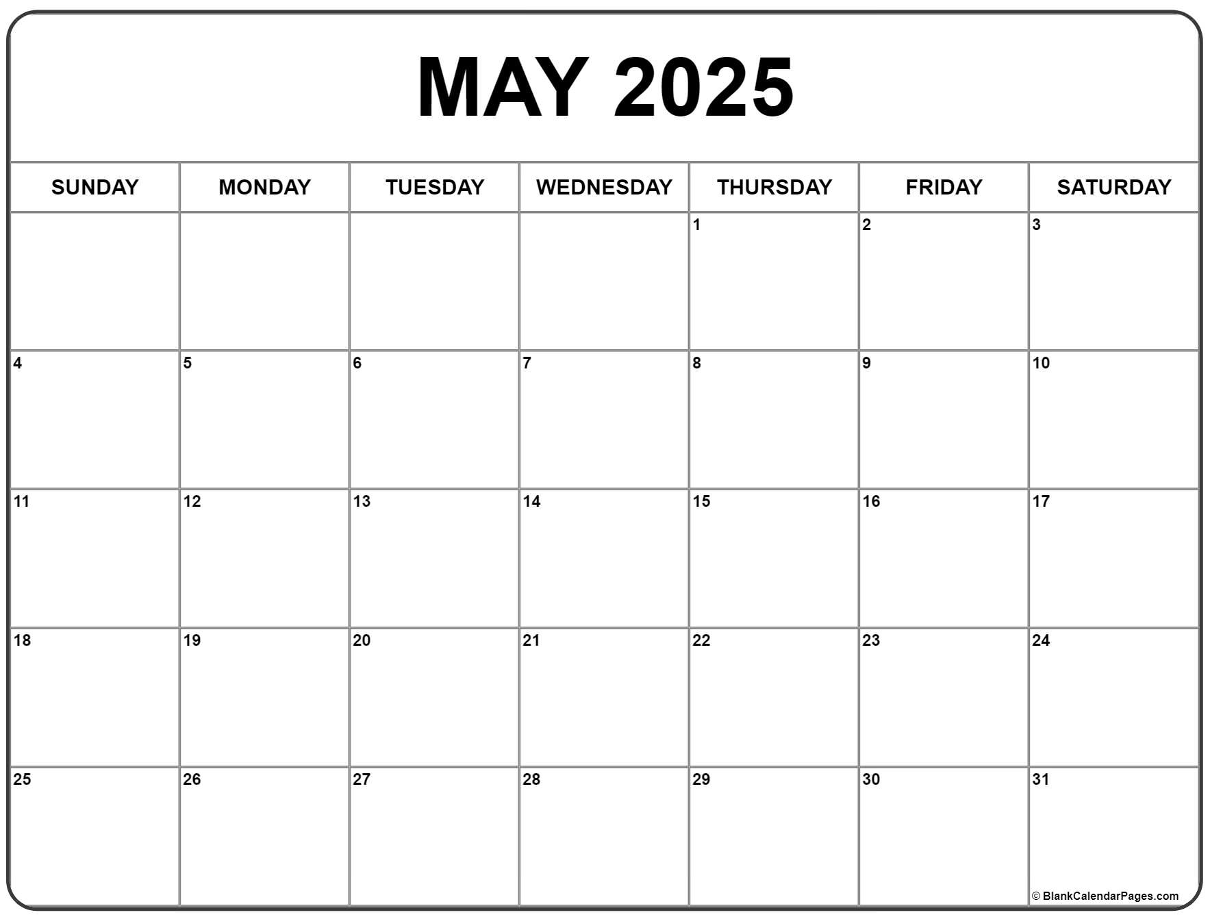 May 2025 Calendar | Free Printable Calendars - May Printable Calendar 2025 Free Printable
