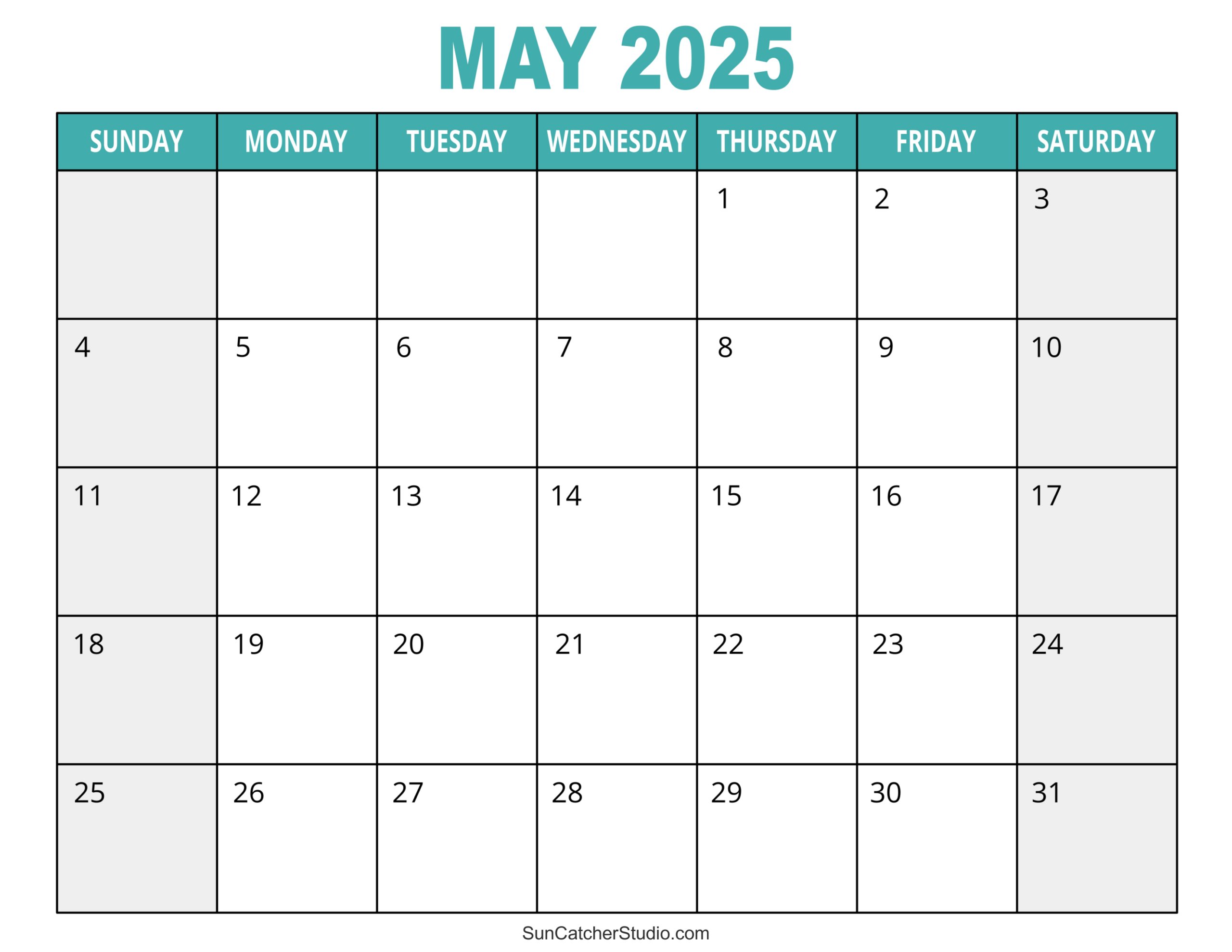 May 2025 Calendar (Free Printable) – Free Printables, Monograms - Printable Calendar 2025 Monthly Free