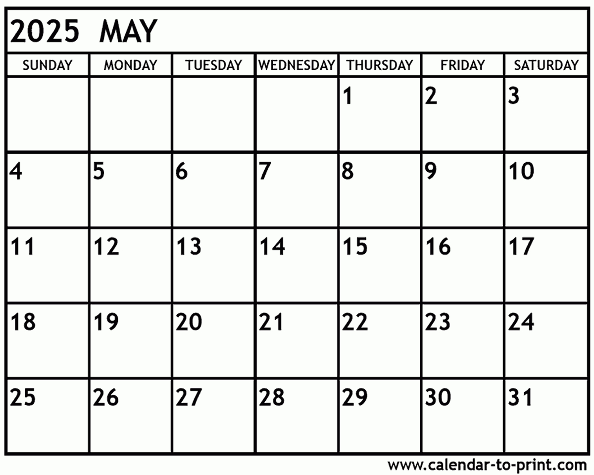 May 2025 Calendar Printable - Printable Calendar 2025 For May