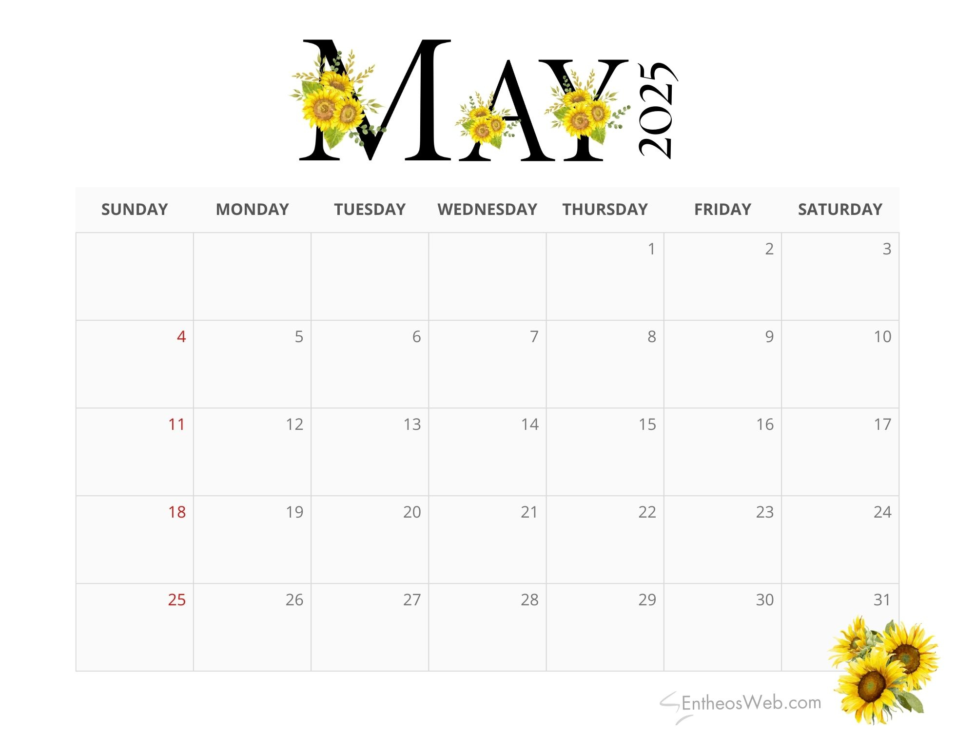 May 2025 Calendar Printables | Entheosweb - May Printable Calendar 2025 Free