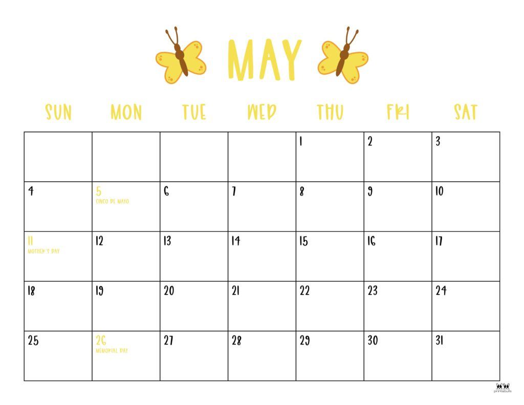 May 2025 Calendars - 107 Free Printables | Printabulls - May Printable Calendar 2025 With Holidays