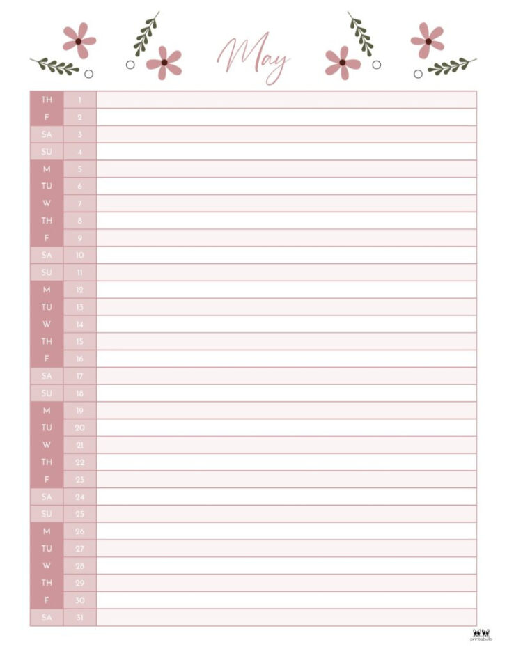 May Printable Calendar 2025 with Lines