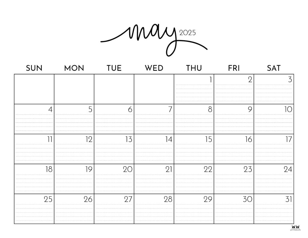 May 2025 Calendars - 107 Free Printables | Printabulls - May Printable Calendar 2025 with Lines