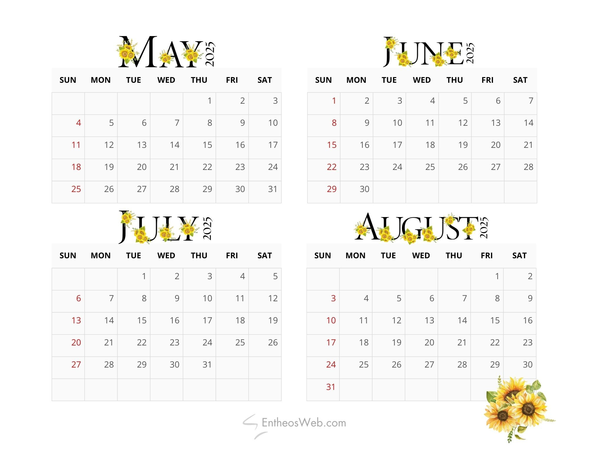 May, June, July, August – 4 Month Calendar | Entheosweb - 4 Month Calendar May June July August 2025