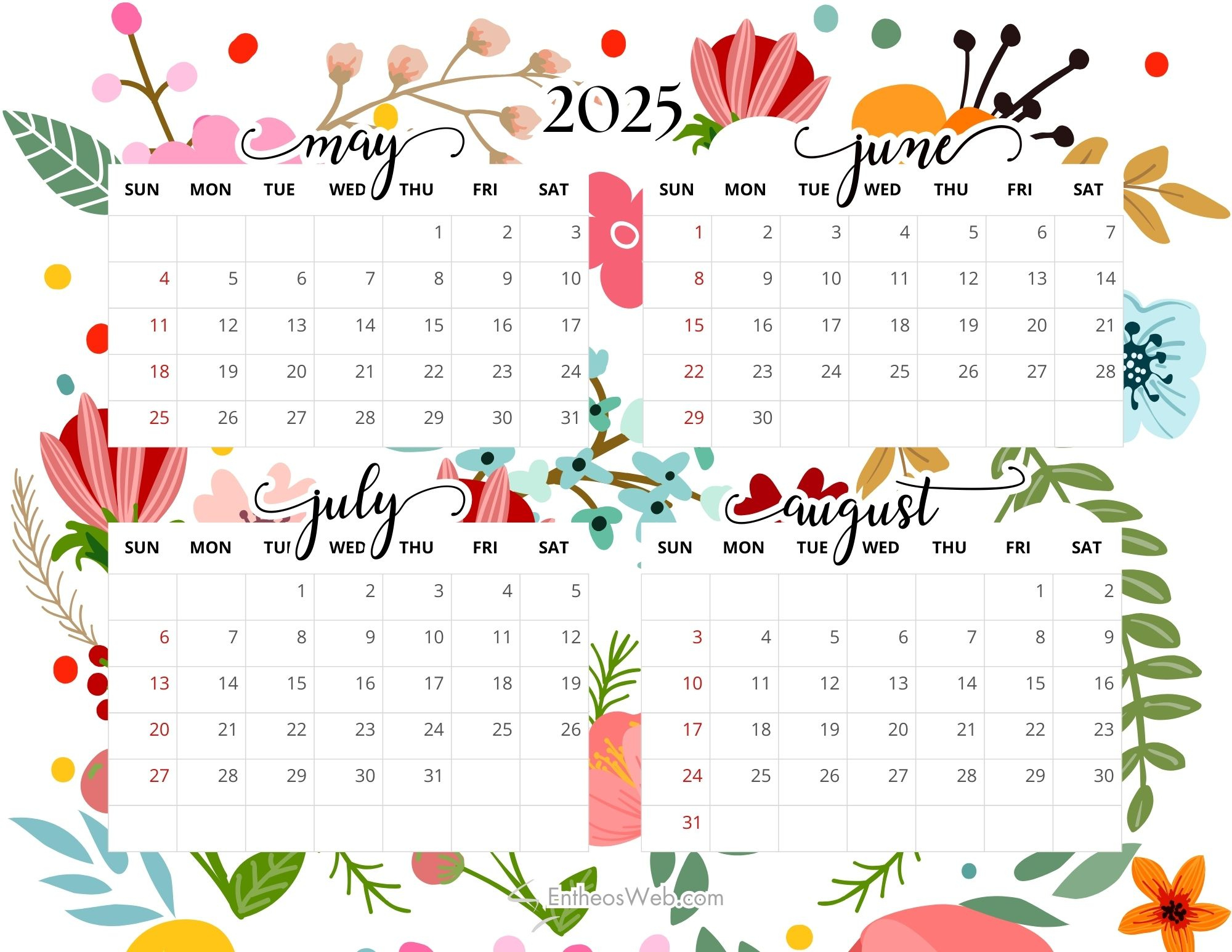 May, June, July, August – 4 Month Calendar | Entheosweb - 4 Month Calendar May June July August 2025
