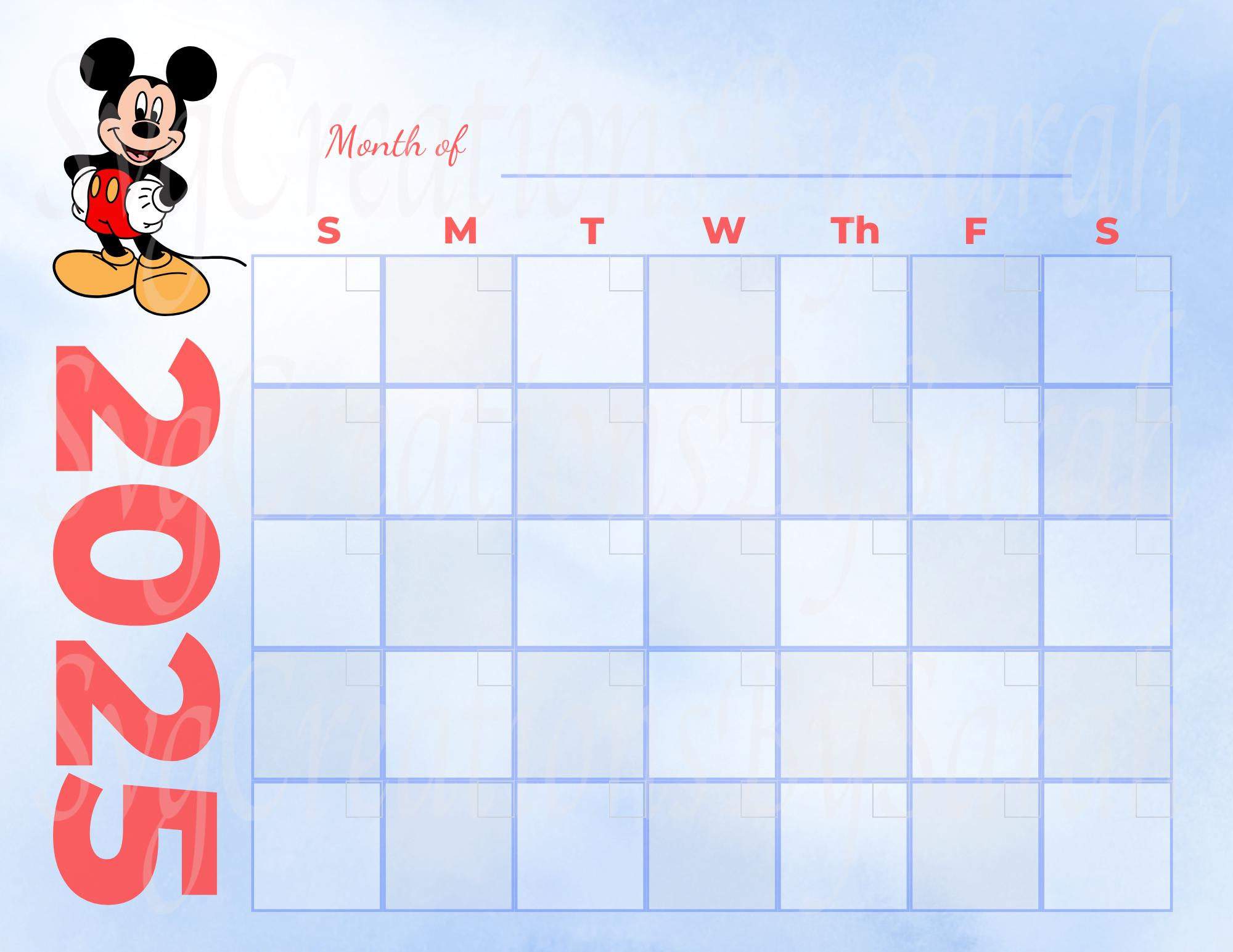 Mickey Digital Download Calendar 2025, Mickey Png, Digital - Disney Printable Calendar 2025