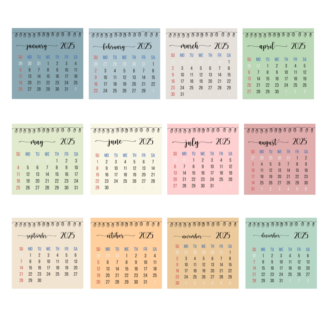 Mini Calendar 2025 Labels - Mini Printable Calendar 2025