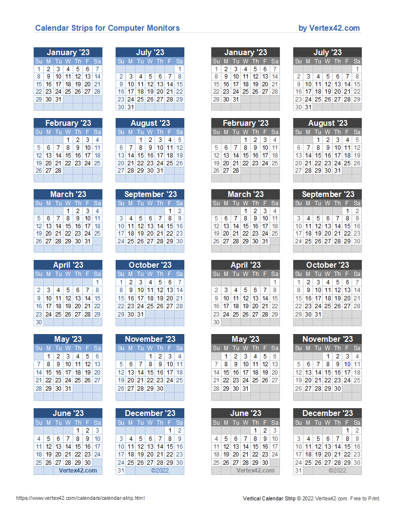 Monitor Calendar Strip Template - Free Printable Monitor Calendar Strips 2025