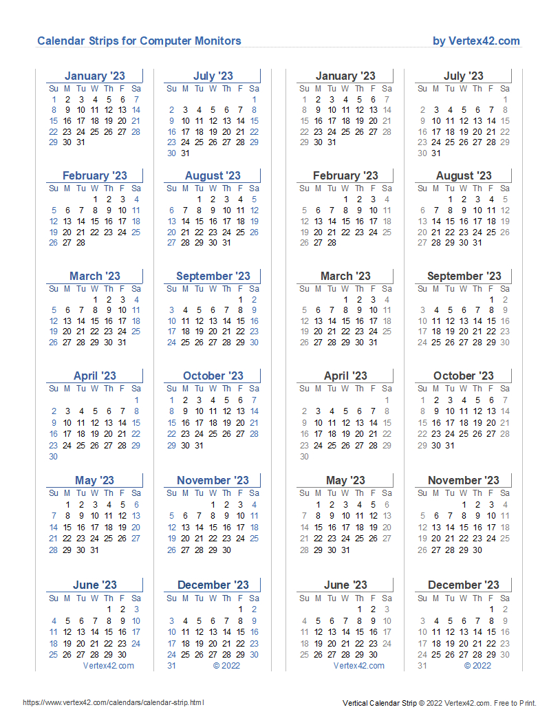 Monitor Calendar Strip Template - Free Printable Monitor Calendar Strips 2025