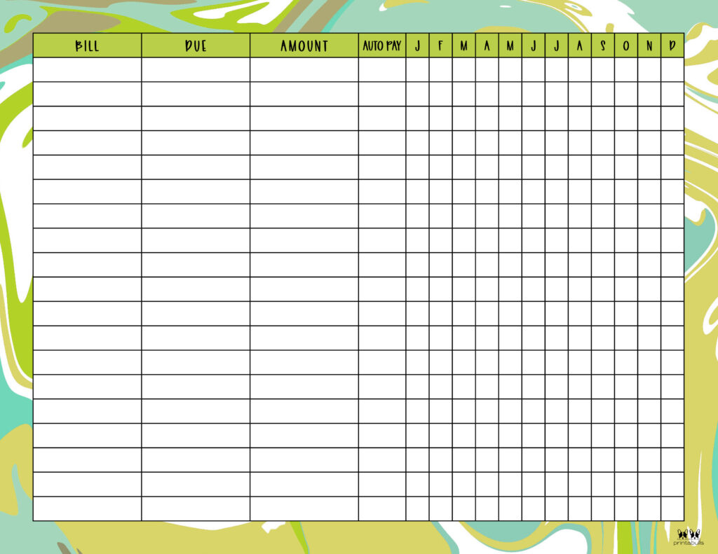 Monthly Bill Organizers - 18 Free Printables | Printabulls - Free Printable Bill Calendar 2025