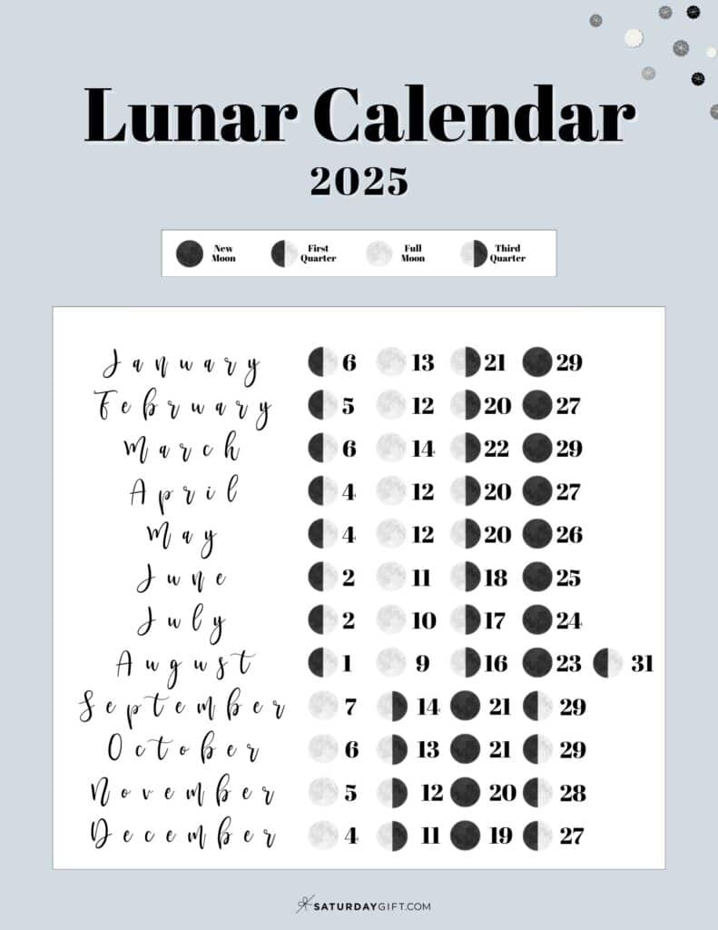 Moon Phase Calendar - 12 Cute &amp;amp; Free Printable 2025 Lunar Calendars - 2025 Full Moon Calendar Printable