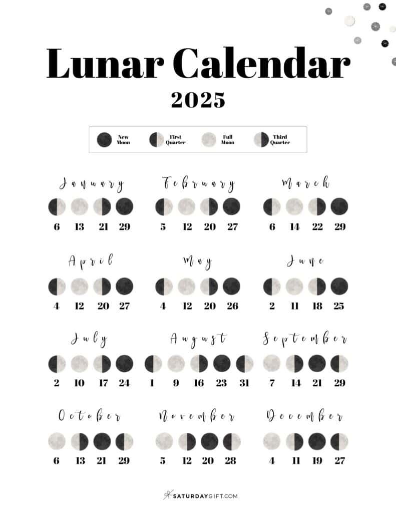Moon Phase Calendar - 12 Cute &amp;amp; Free Printable 2025 Lunar Calendars - Free Printable Lunar Calendar 2025