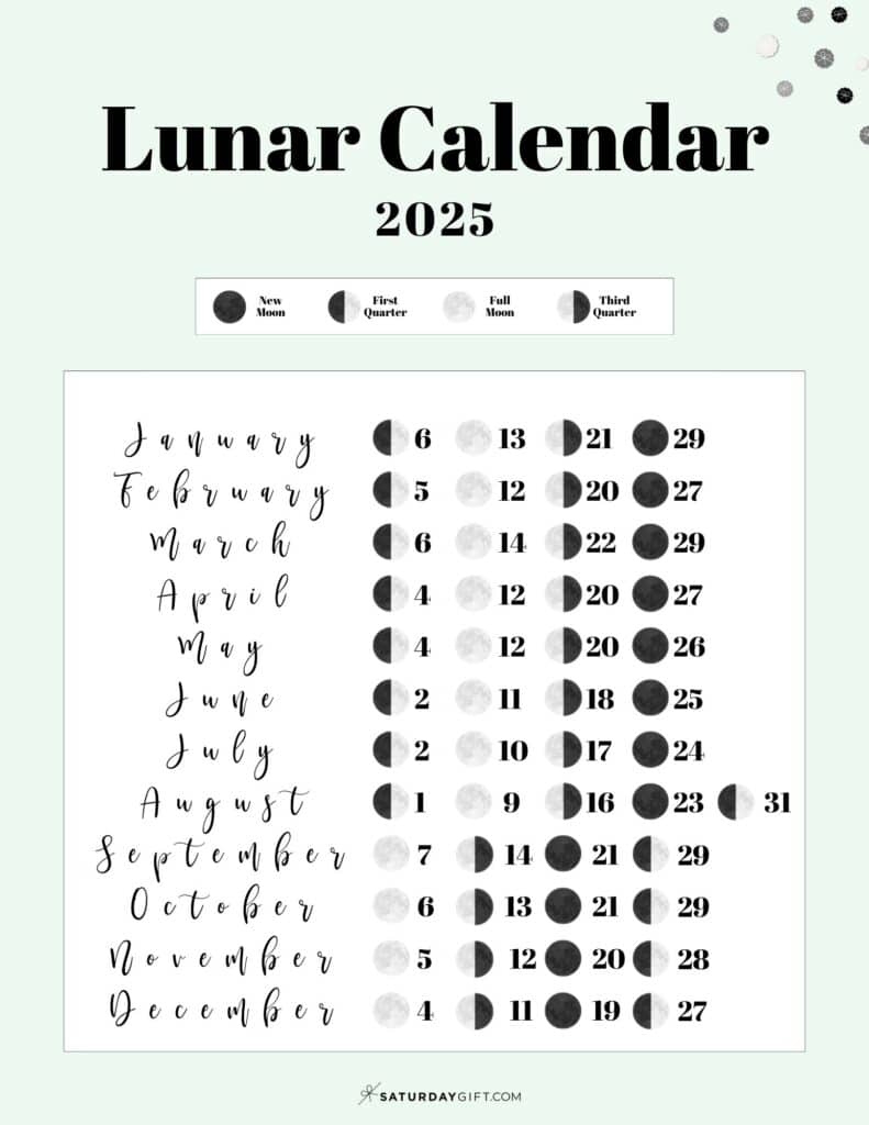 Moon Phase Calendar - 12 Cute &amp;amp; Free Printable 2025 Lunar Calendars - Printable Calendar 2025 With Moon Phases