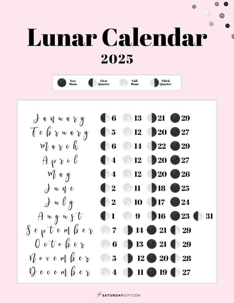 Moon Phase Calendar - 12 Cute &amp;amp; Free Printable 2025 Lunar Calendars - Printable Lunar Calendar 2025