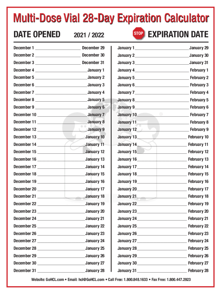 Multi Dose Vial 28 Day Expiration Calculator: Fill Out &amp;amp; Sign - Printable Multi Dose Vial 28 Day Expiration Calendar 2024 2025