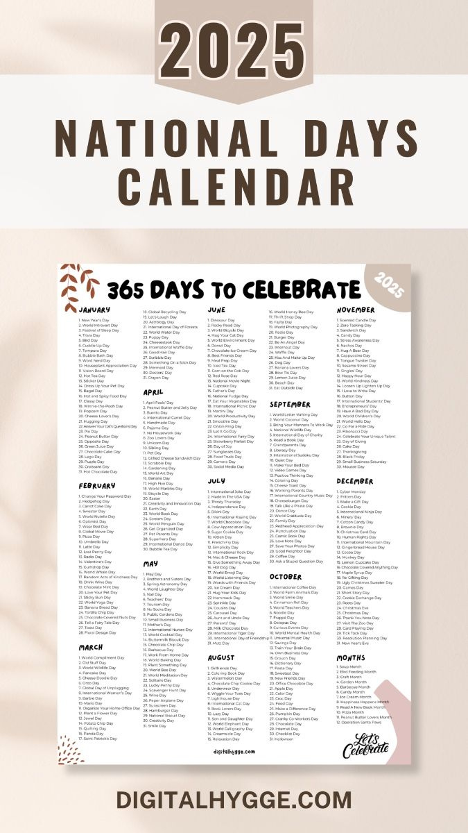 National Days And Holidays 2025 Printable Pdf - National Day Calendar 2025