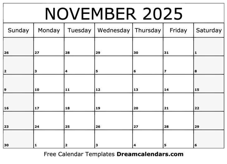 November 2025 Calendar Printable Free