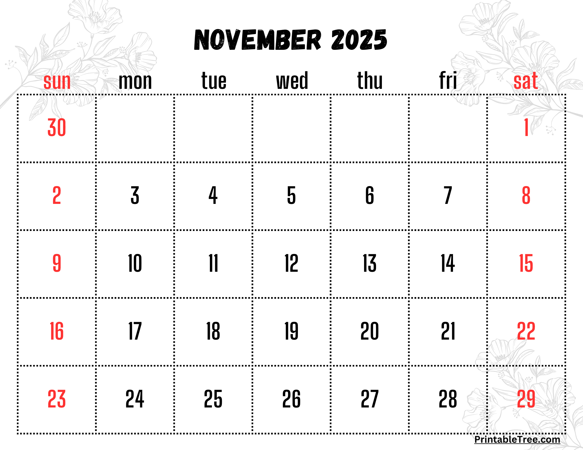 November 2025 Calendar Printable Pdf Template With Holidays - November 2025 Calendar With Holidays Printable Free