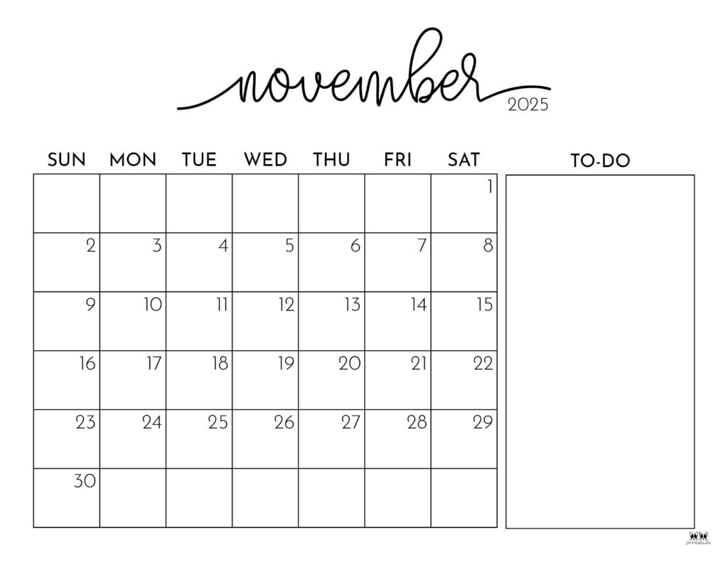 November 2025 Calendars - 107 Free Printables | Printabulls - Free Printable Calendar 2025 November